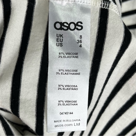 ASOS Bardot Off Shoulder Dress in Stripe with Short Sleeve - Picture 5 of 6